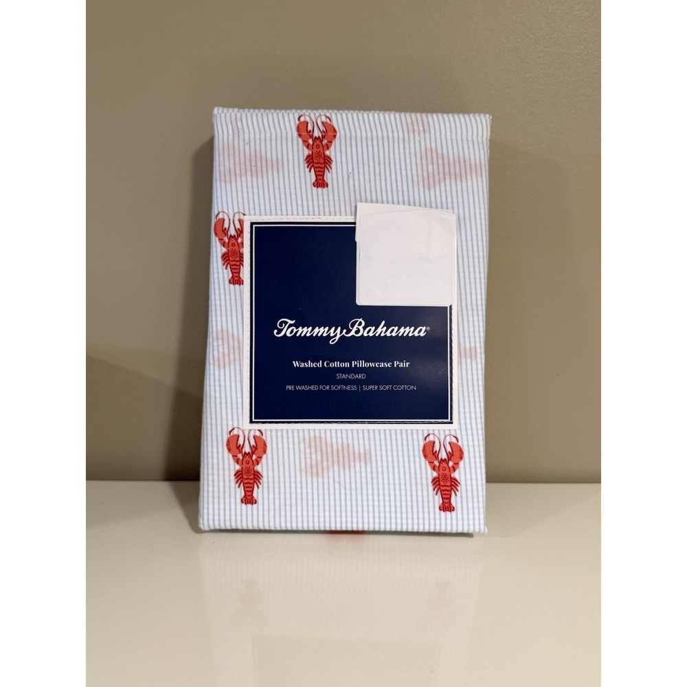 TOMMY BAHAMA STANDARD PILLOWCASES Lobster Blue Stripe 21 x 32 COTTON NIP